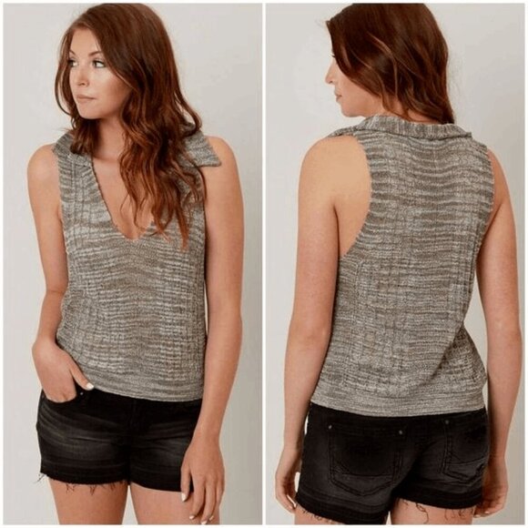 Free People Dots And Dashes Brown Combo Sweater Tank - Women's Size Large - Picture 1 of 7